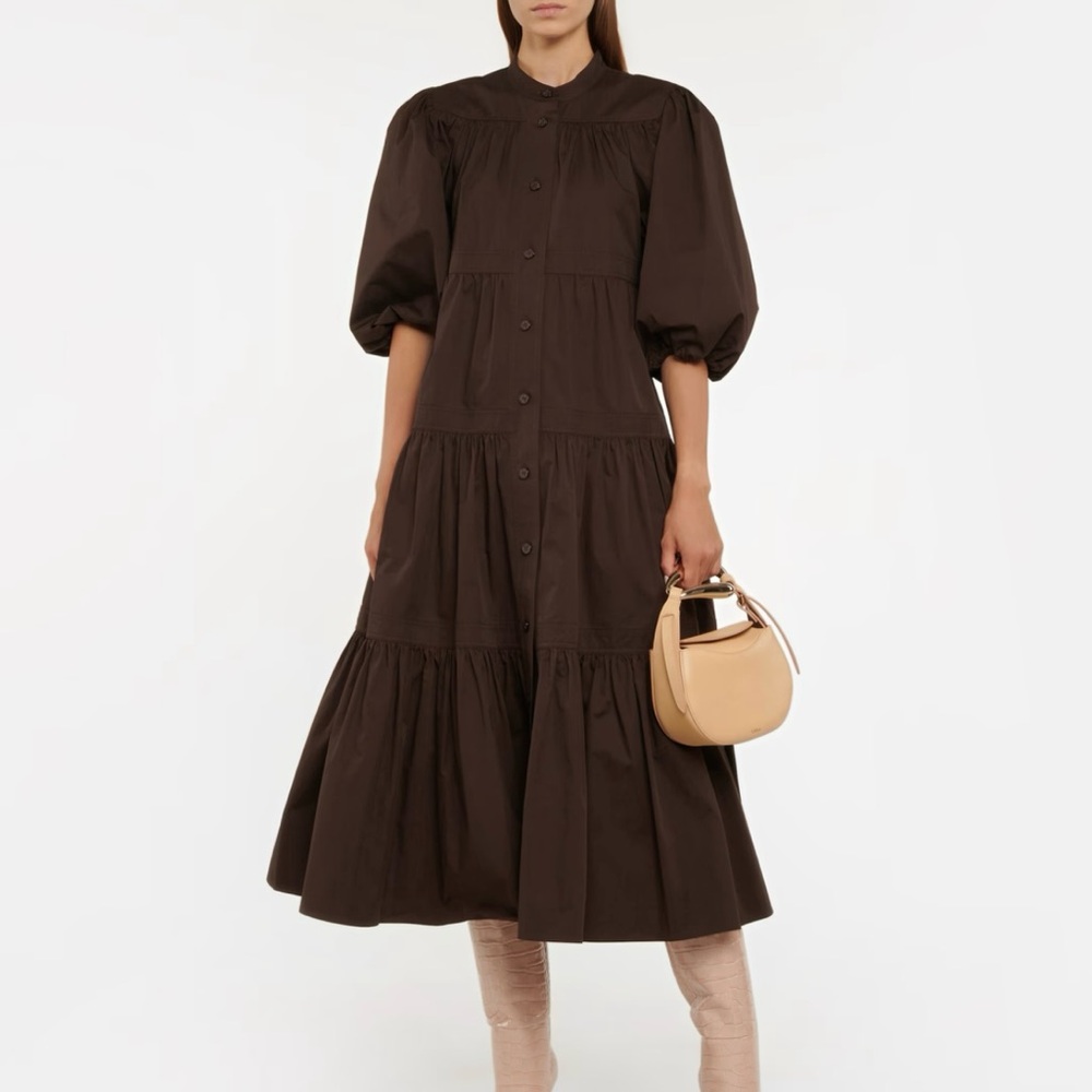 Tory Burch Cotton Poplin Tiered Midi Dress